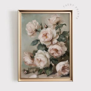 Pintura de rosas rosadas / Arte de pared vintage IMPRIMIBLE / Impresión de rosas en flor / Impresión romántica de academia oscura / Impresión de pétalos antiguos claros / #772
