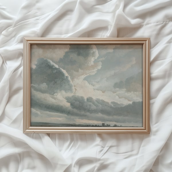 Cloud Study Vintage PRINTABLE Wall Art | Soft Pastel Cloud Oil Painting Soft Blue Grey Tones | Country Style Decor | Light Academia | #547