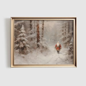 Santa Winter Landscape Print | Christmas PRINTABLE Art | Snowy Landscape Print | Vintage Style Home Decor | Festive Holiday Artwork | #614