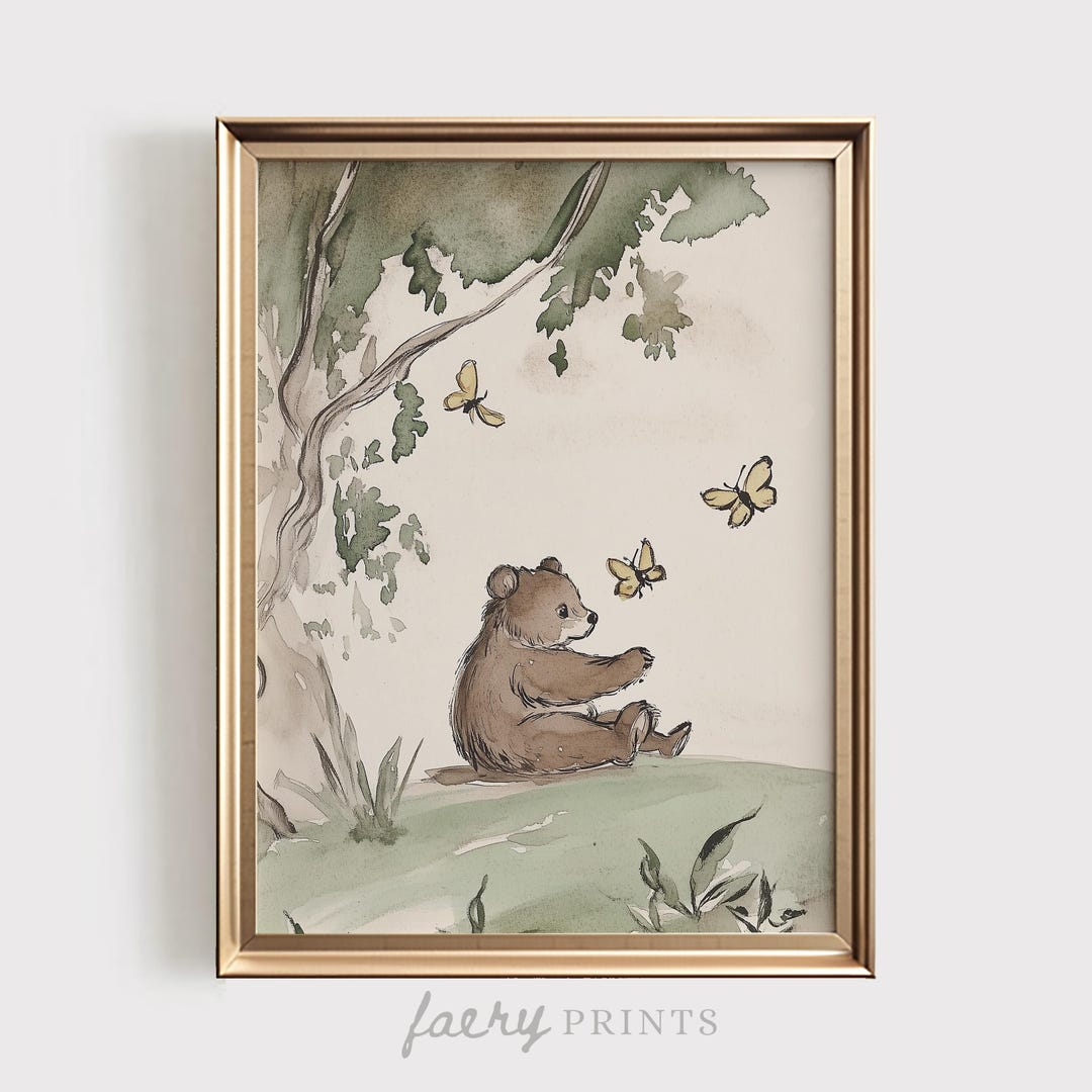 Woodland Nursery Art Print | Neutral Bear Baby Room PRINTABLE Wall Art ...