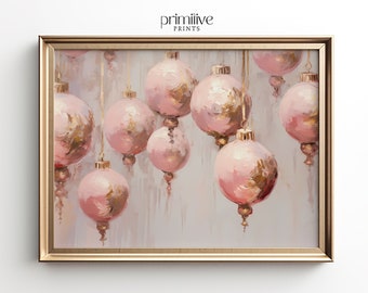 Pink Ornaments Wall Art | Christmas PRINTABLE Art Print | Pink Christmas Print | Pastel Holiday Decor | Pink Ornament Print | #656