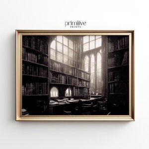 Library Print, Dark Academia Wall Art, Dark Home Decor, Study Printable Art, Book Home Decor, Dark Moody Aesthetic Digital Artwork Print