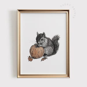 Squirrel Pumpkin Halloween Art Print | Autumn Wall Decor (Digital Download)