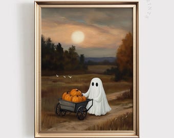 Spooky Pumpkin Patch Ghost Print | Halloween Fall Landscape (Digital Download)