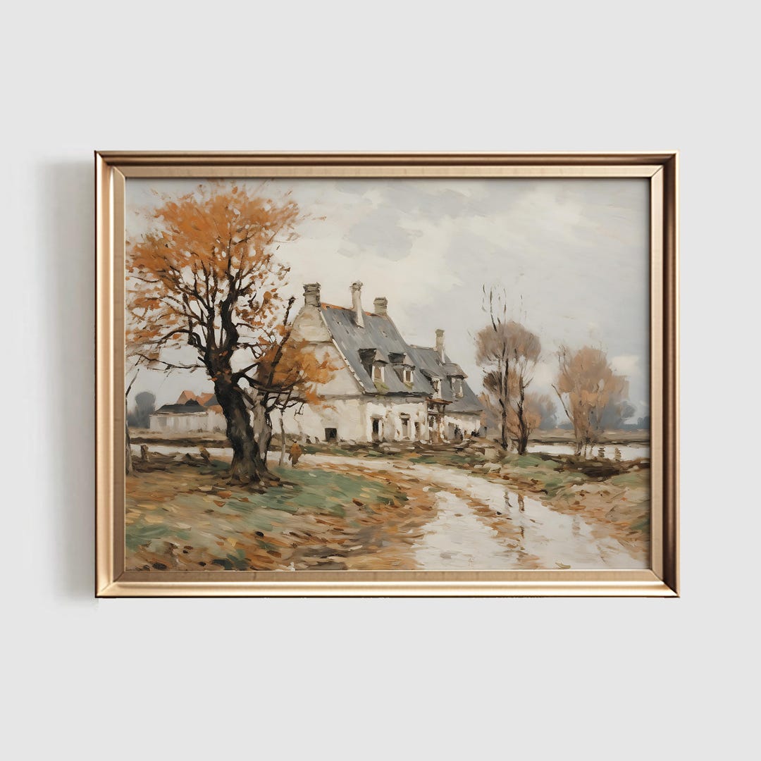 Rustic Fall Drawing Autumn Farmhouse Landscape Print | Vintage Rustic Art (digital Download ...