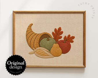 Thanksgiving Wall Art: Cornucopia PRINTABLE Art, Colorful Fall Home Decor, Harvest Kitchen Print, Autumn Country Digital Download