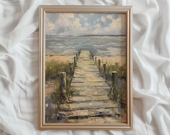 Vintage Lake Dock Painting | Rustic Cottage Scenery Art (Printable)
