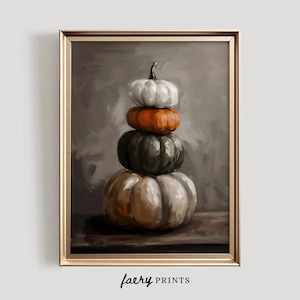 Vintage gestapelde pompoen schilderij | Afdrukbaar in Neutral Fall (digitale download)