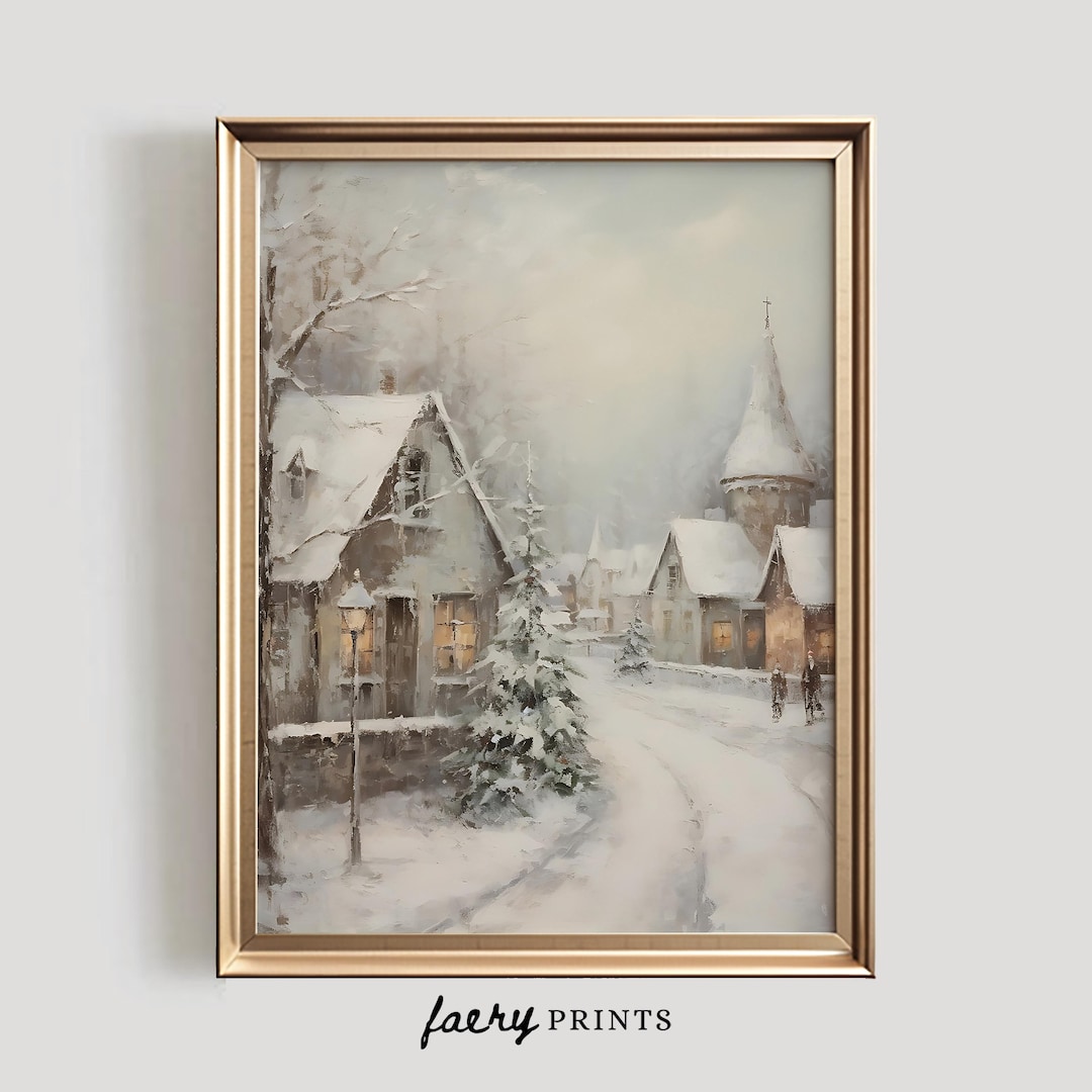 Winter Village Painting | Snowy Small Town Christmas Art (digital ...