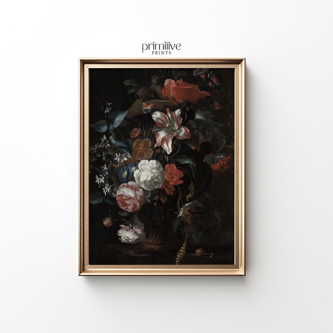 Dark Floral Vase Painting | Vintage Still Life Art (digital Download ...