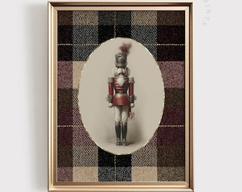 Vintage Nutcracker PRINTABLE Art: Classic Christmas Wall Decor | Traditional Red Plaid Holiday Print