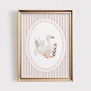 Pink Goose Nursery Print | Vintage Nursery PRINTABLE Wall Art | Sweet Floral Girls Nursery Decor | Antique Cottagecore Nursery Art | #1406