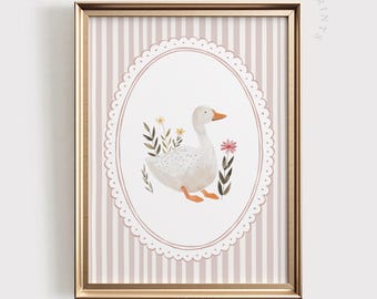 Vintage Goose Nursery Print | Floral Farmhouse Decor (Printable)