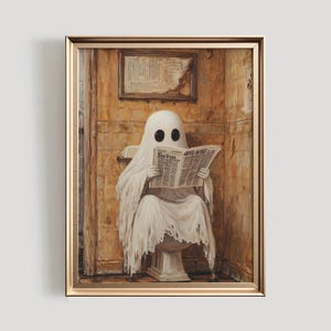 Duch na toalecie Wydruk | Zabawny wystrój łazienki na Halloween | Halloween DO DRUKU Sztuka ścienna | Uroczy plakat z duchem | Duch do pobrania w wersji cyfrowej | #995