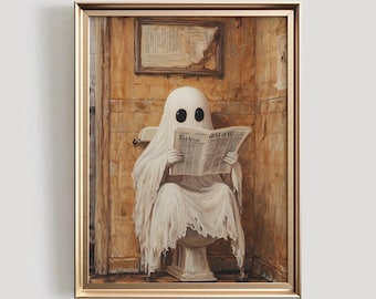 Funny Ghost on Toilet Print | Halloween Bathroom Art (Digital Download)
