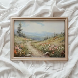 Spring Print Landscape Wildflower PRINTABLE Wall Art | Vintage Spring Scenery Decor | Pastel Cottagecore Academia Print | #818