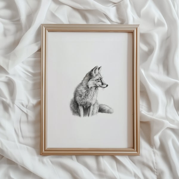Fox Print | PRINTABLE Wall Art | Woodland Animal Sketch | Cute Fox Digital Artwork | Minimalist Forest Print | Neutral Fox Drawing | #492