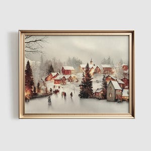Watercolor Winter Village Print | Snowy Holiday Decor (Digital Print)
