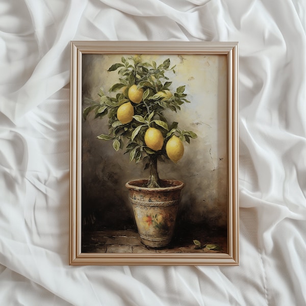 Lemon Tree Print | Vintage PRINTABLE Wall Art | Farmhouse Kitchen Painting | Rustic Digital Artwork | Antique Fruit Art Print | #481