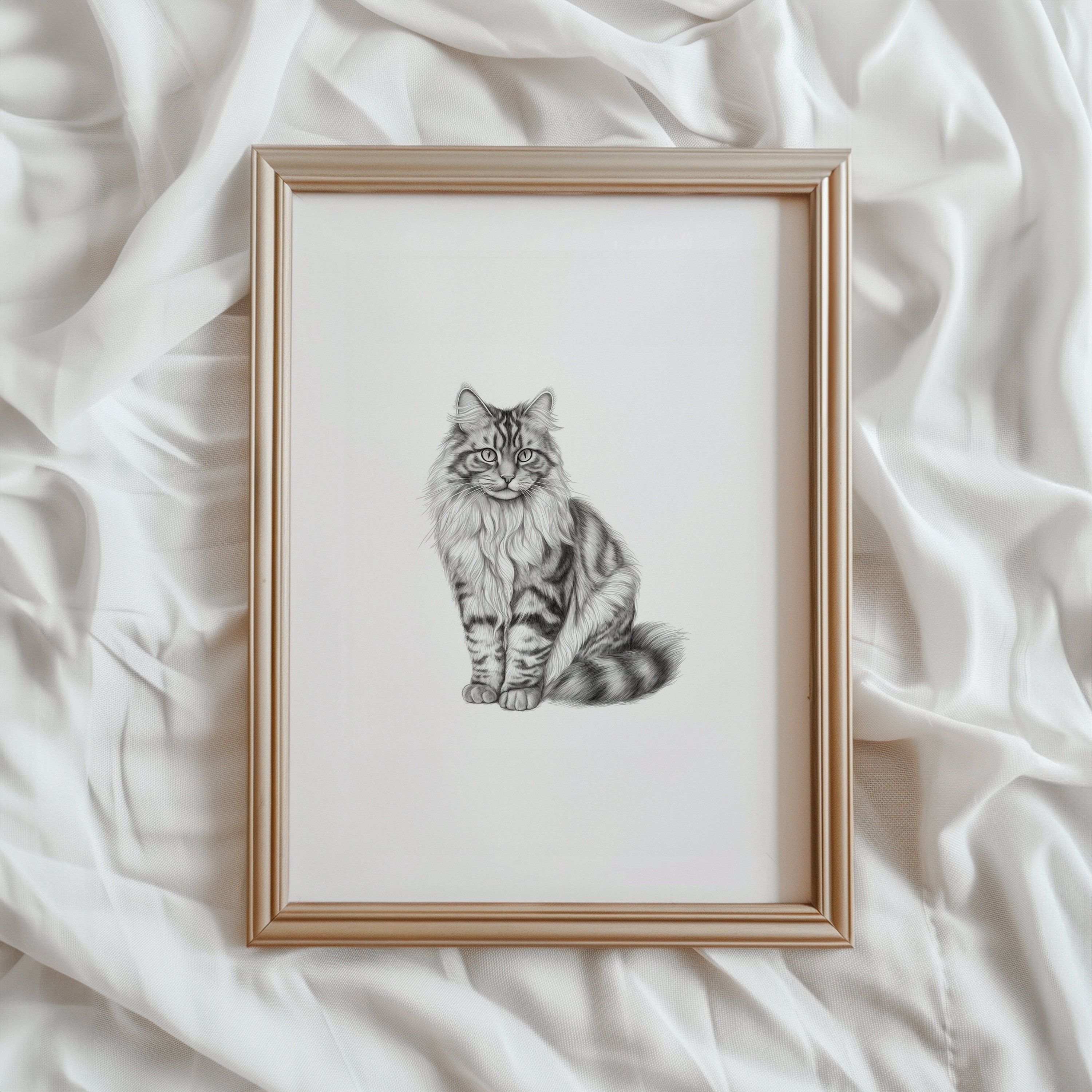 Siberian Cat Sketch Print | Black and White Pet Portrait (digital ...