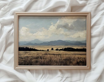 Rustic Landscape Painting | Neutral Countryside Art (Printable)