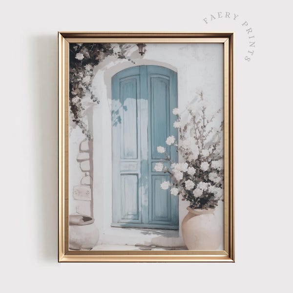 Blue Door Mediterranean Print | Rustic Coastal Architecture (Digital Download)
