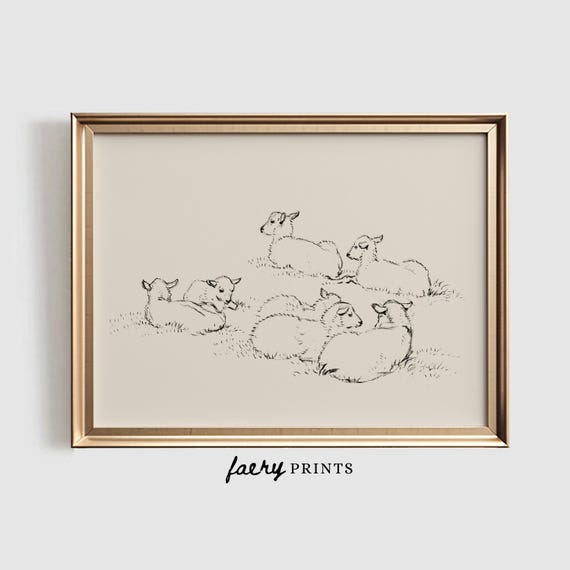 Vintage Sheep Sketch Print | Antique Nursery Animal Art (Digital Download)
