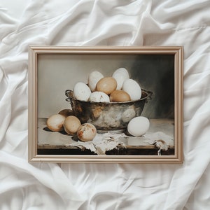 Farmhouse Kitchen Print | Vintage PRINTABLE Art | Basket of Eggs Painting | Country Art Print | Rustic Digital Painting | #546
