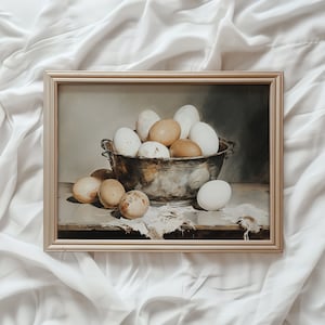 Farmhouse Kitchen Print | Vintage PRINTABLE Art | Basket of Eggs Painting | Country Art Print | Rustic Digital Painting | #546