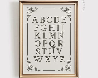 Vintage ABC Nursery Print | Neutral Alphabet Poster (Digital Download)