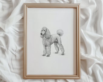 Poodle Sketch Print | Standard Poodle Dog Drawing (Digital Download)