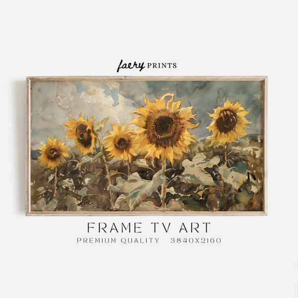 Sunflower Field Frame TV Art | Spring & Summer Art for the Frame TV | Soft Yellow Muted Tone Sunflower Frame TV Digital Download | S266