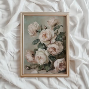 Pink Roses Painting | Vintage PRINTABLE Wall Art | Roses in Bloom Print | Romantic Dark Academia Print | Antique Light Petal Print | #772