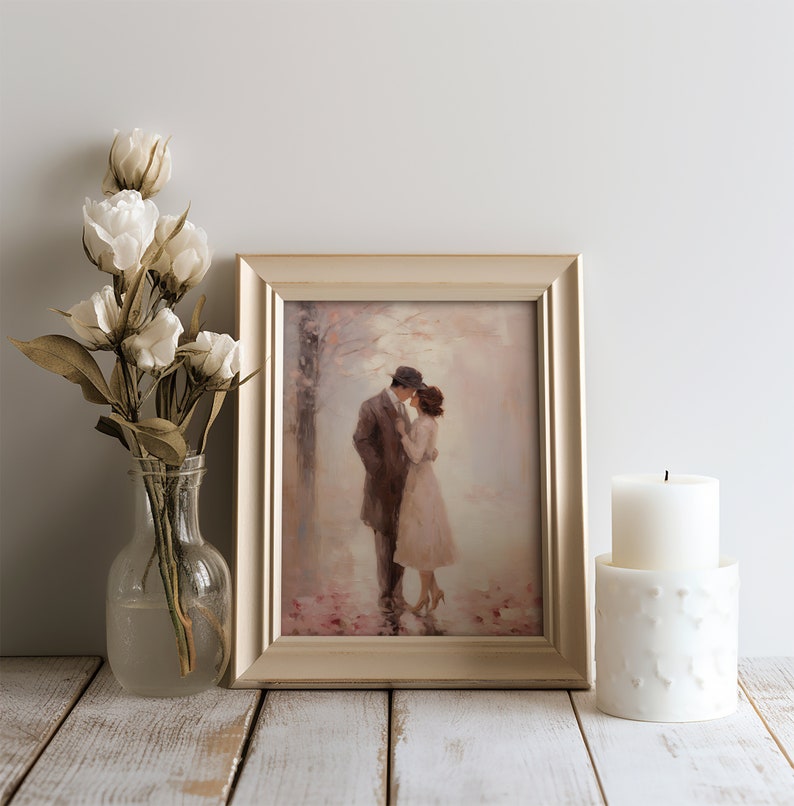 Romantic Couple Print | Vintage Pink Love Painting (digital Download ...