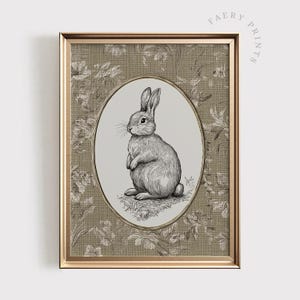 Vintage Rabbit PRINTABLE Art | Neutral Nursery Wall Decor | Farmhouse Bunny Sketch Print | Antique Animal Illustration | Baby Room Art #1195