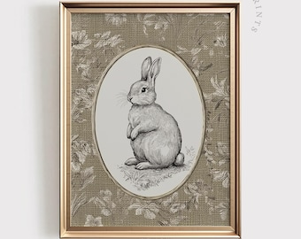Vintage Bunny Sketch Print | Neutral Nursery Decor (Digital Download)
