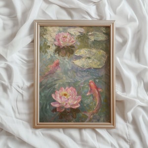 Koi Teich Kunstdruck | Vintage DRUCKBARE Kunst | Japanischer Botanischer Garten | Vintage rosa Lotus Fischdruck | Japanisches Wohndekor | #898