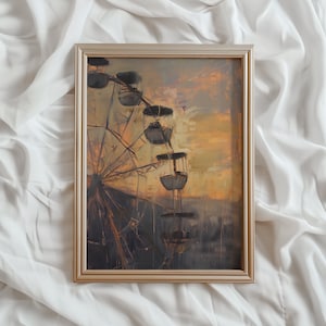 Ferris Wheel at Sunset Print | Sunset PRINTABLE Art | Summer Fair Painting | Country Style Ferris Wheel Wall Art | #889