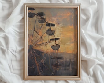 Ferris Wheel Sunset Print | Rustic Fair Wall Art (Digital Download)