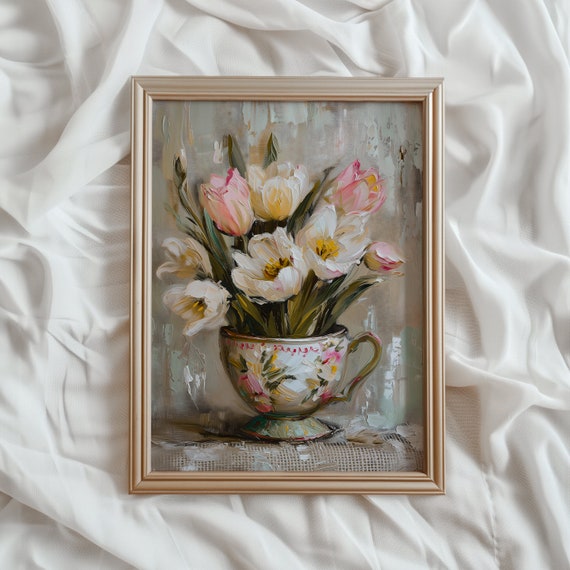 Spring Floral Painting Tulip PRINTABLE Wall Art Light Academia Aesthetic Decor Soft Tone Spring Flower Art | #762