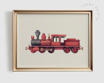 Red Train Nursery Print | Vintage Style Wall Art (Digital Download)