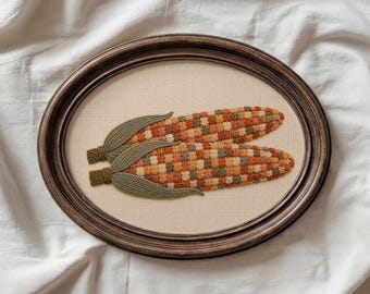 Harvest Corn Wall Art: Embroidered Fall PRINTABLE, Colorful Thanksgiving Kitchen Decor, Autumn Corn Print (Digital Download)