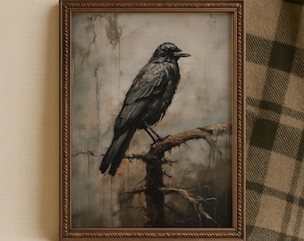 Dark Raven Painting | Vintage Gothic Halloween Bird Art (Digital Download)