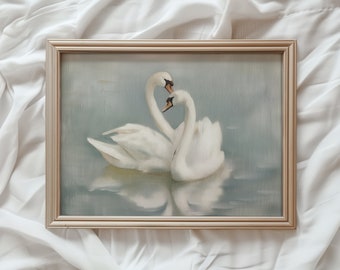 Swan Art Print | Vintage PRINTABLE Wall Art | Pastel Blue Farmhouse Nursery Painting | Antique Swan Wall Art | #803