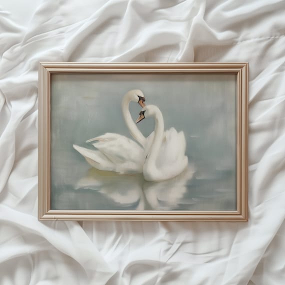 Vintage Swan Painting Print | Pastel Farmhouse Nursery Wall Art (Digital Download)