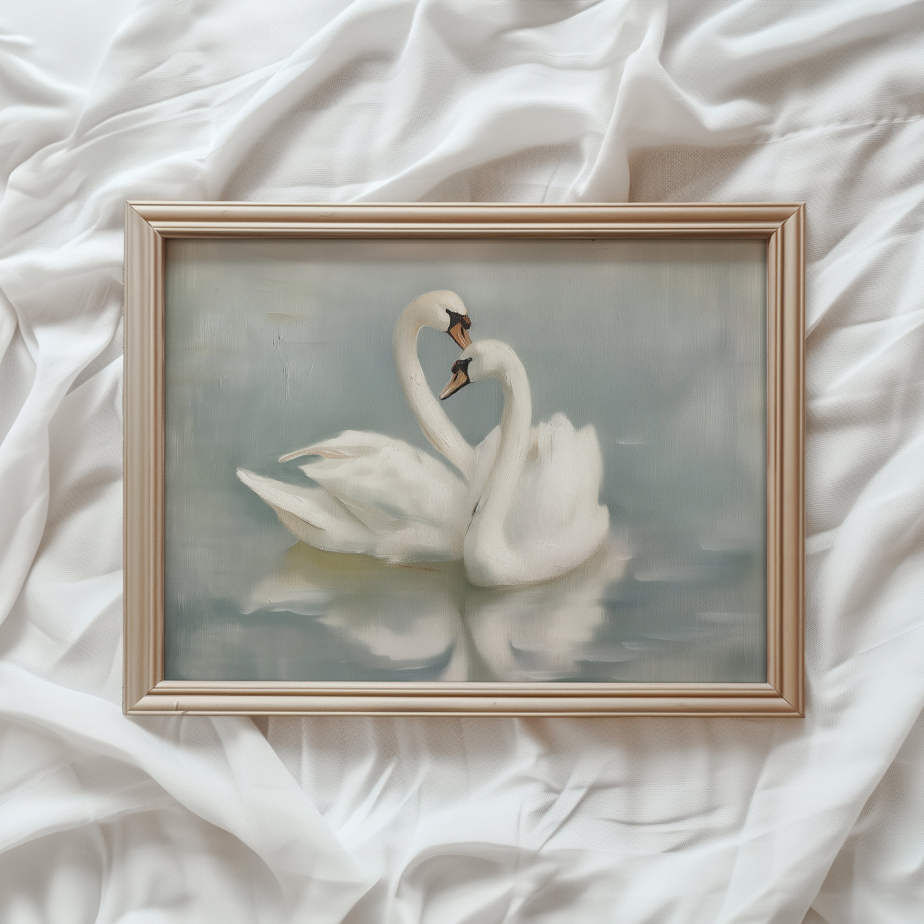 Vintage Swan Painting Print | Pastel Farmhouse Nursery Wall Art (Digital Download)
