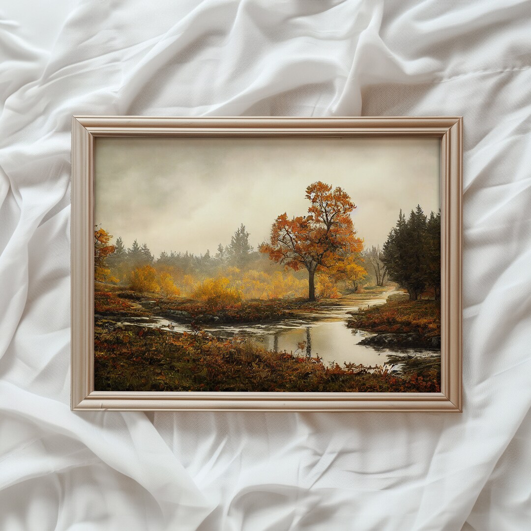 Vintage Autumn Lake Landscape Print | Rustic Fall Decor (digital Art ...