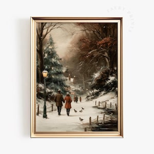 Vintage Winter Couple Print: Snowy Forest Path, Farmhouse Holiday (Digital Download)