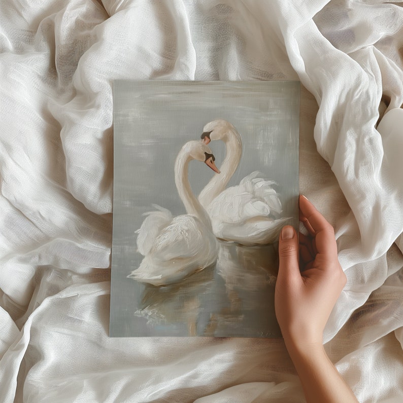 Swan Art Print Vintage PRINTABLE Wall Art Pastel Farmhouse Nursery Painting Antique Swan Wall Art 784 image 5