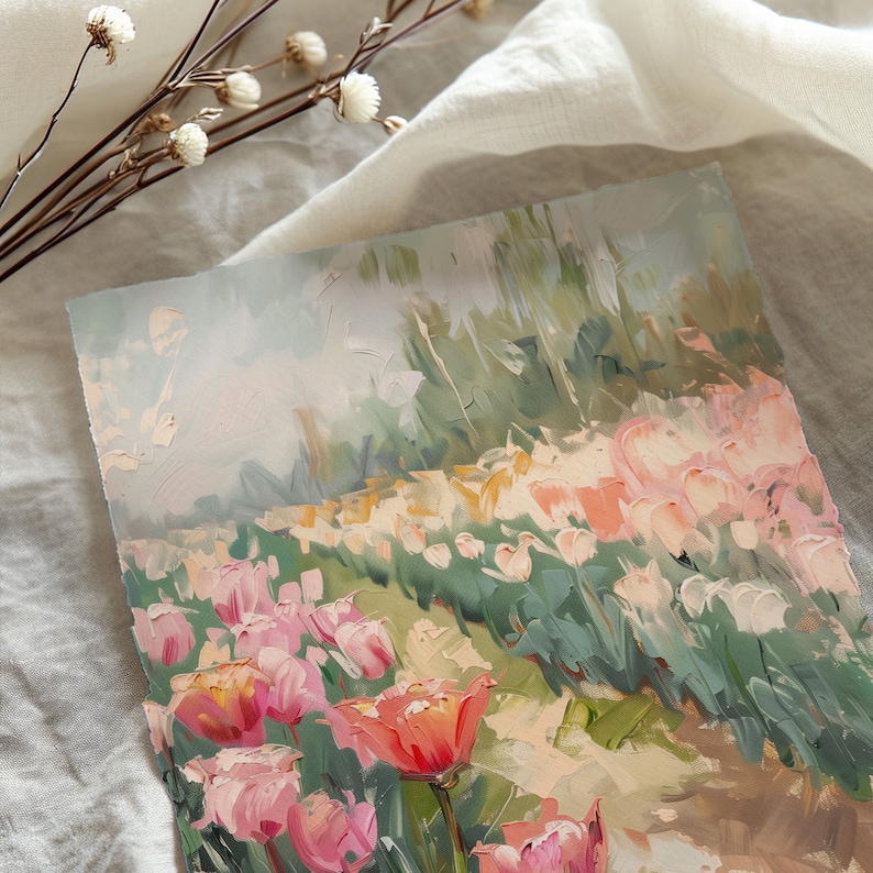 Spring Tulip Field PRINTABLE Wall Art Colorful Tulip Meadow Print Summer Floral Landscape Painting Spring Home Decor 806 image 2